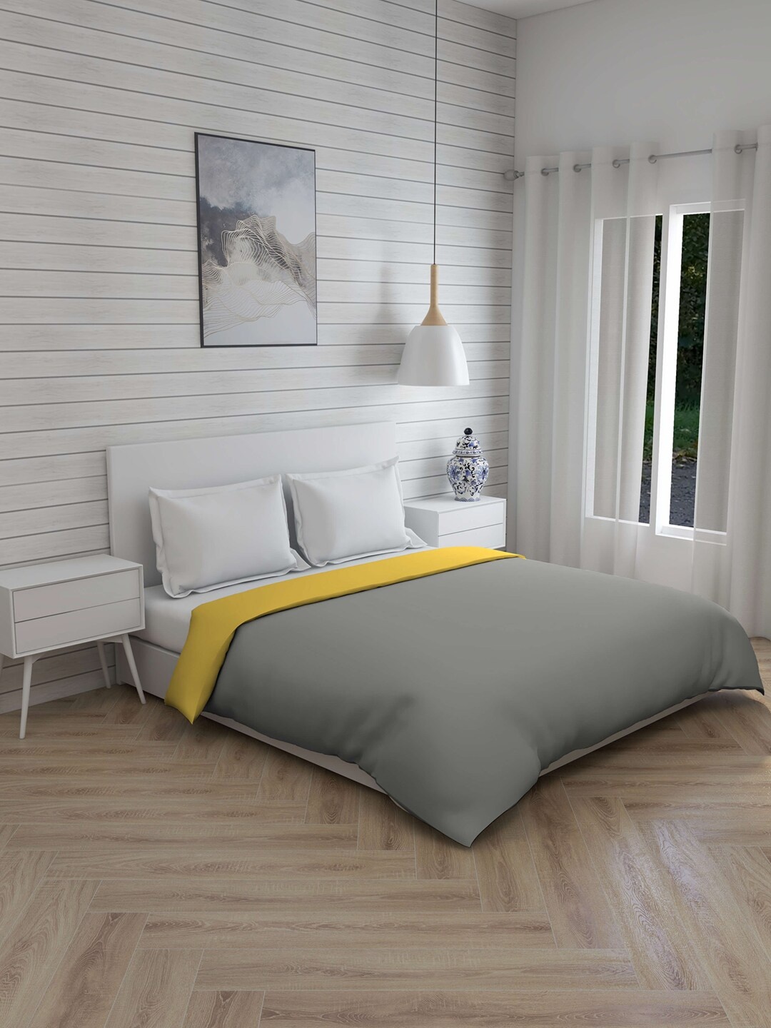 

Layers Grey & Yellow Solid AC Room 120 GSM Double Bed Comforter