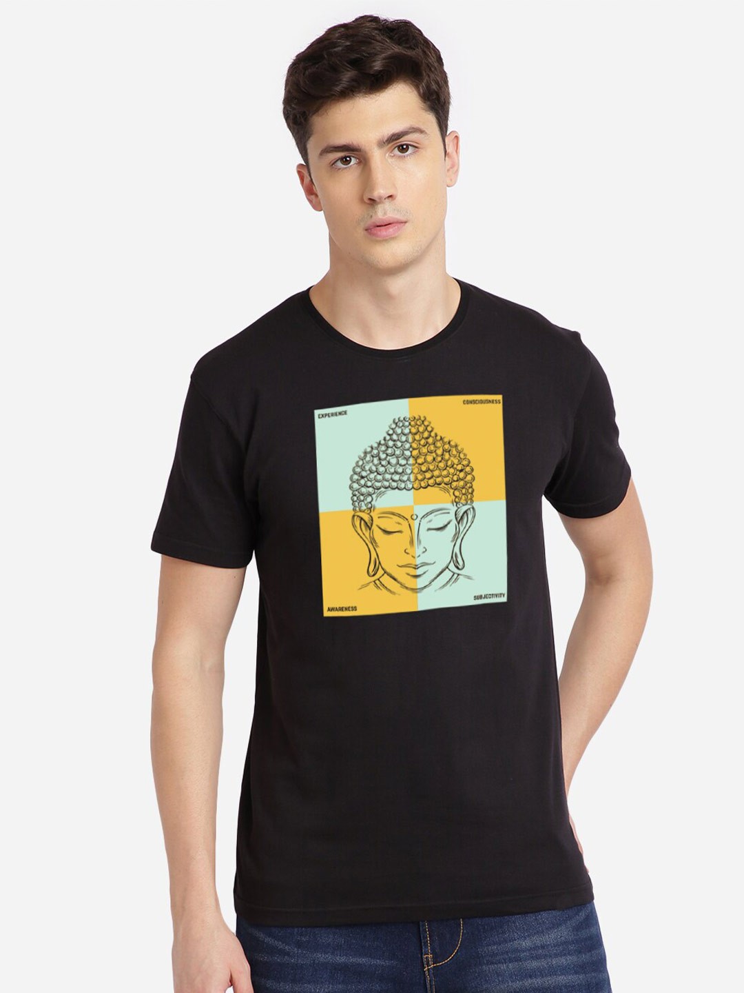 

MASH UNLIMITED Men Black & Blue Printed Round Neck T-shirt