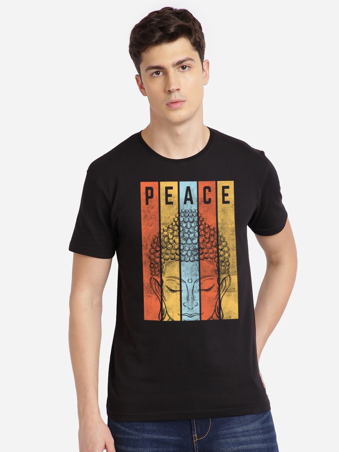 

MASH UNLIMITED Men Black & Yellow Printed Round Neck T-shirt