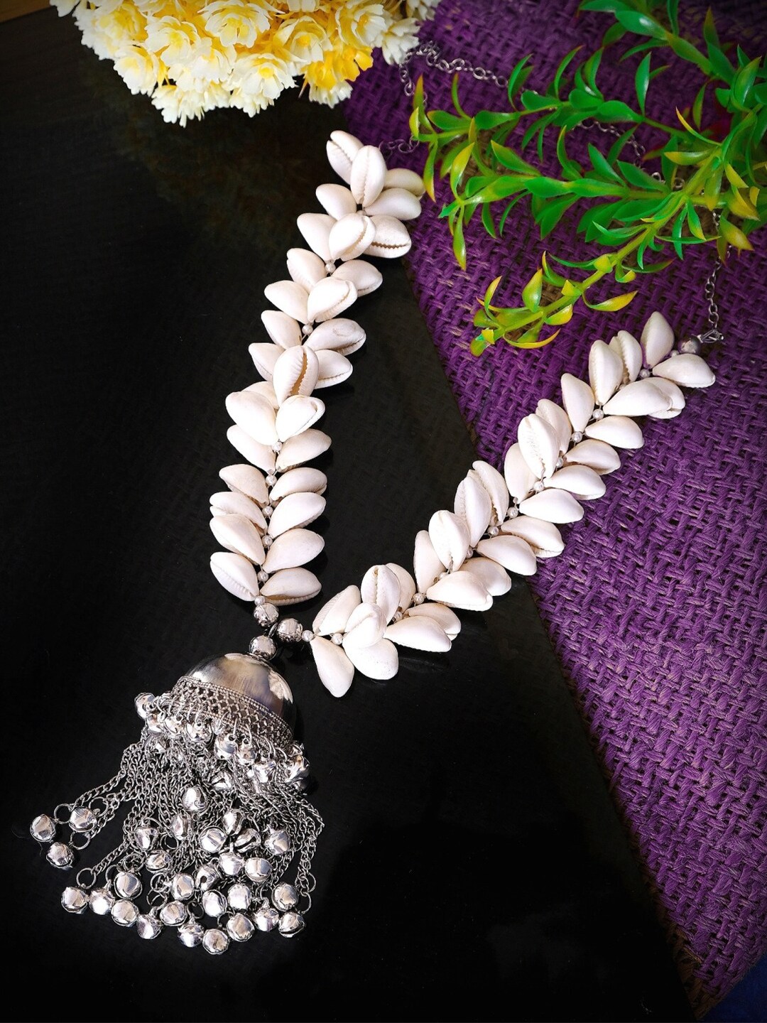 

Crunchy Fashion Silver-Toned & White Alloy Silver-Plated Oxidised Necklace