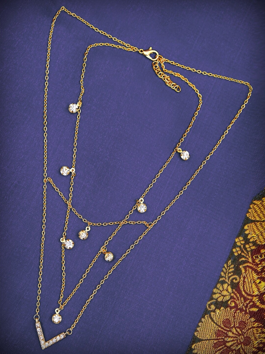 

Crunchy Fashion Gold-Toned & White Alloy Gold-Plated Layered Chain