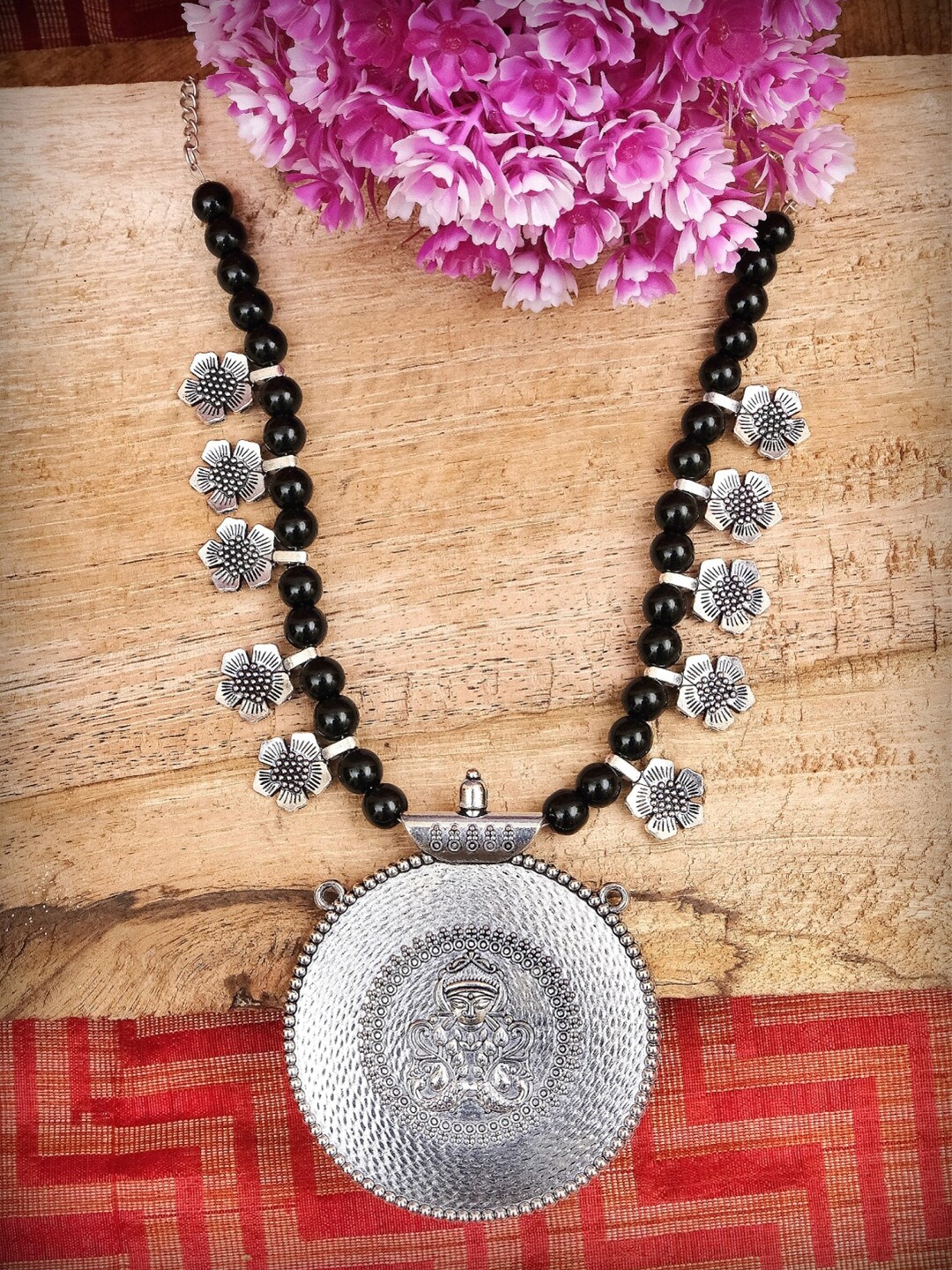 

Crunchy Fashion Silver-Toned & Black Alloy Silver-Plated Oxidised Necklace