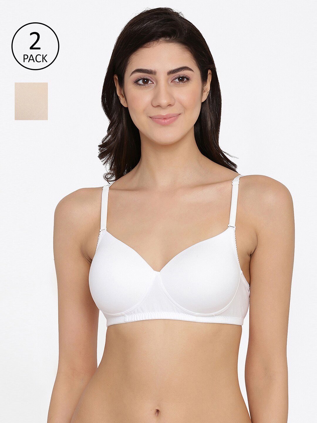 

Clovia Pack of 2 White & Beige Solid Non-Wired Lightly Padded T-shirt Bras COMBRC75932B