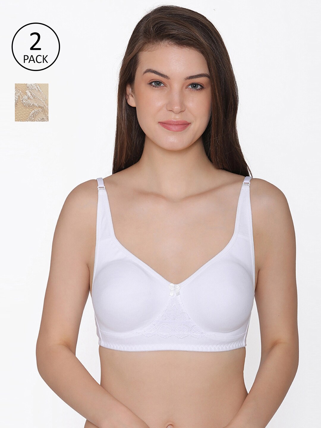 

Clovia Pack of 2 Solid Non-Wired Cotton T-shirt Bras COMBRC73032B, White