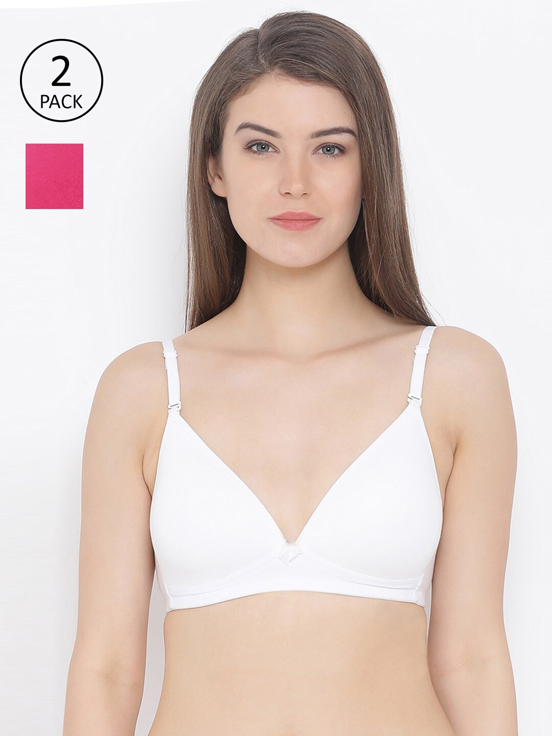 

Clovia Pack of 2 Solid Non-Wired Lightly Padded Plunge Bra COMBRC75332B, Pink