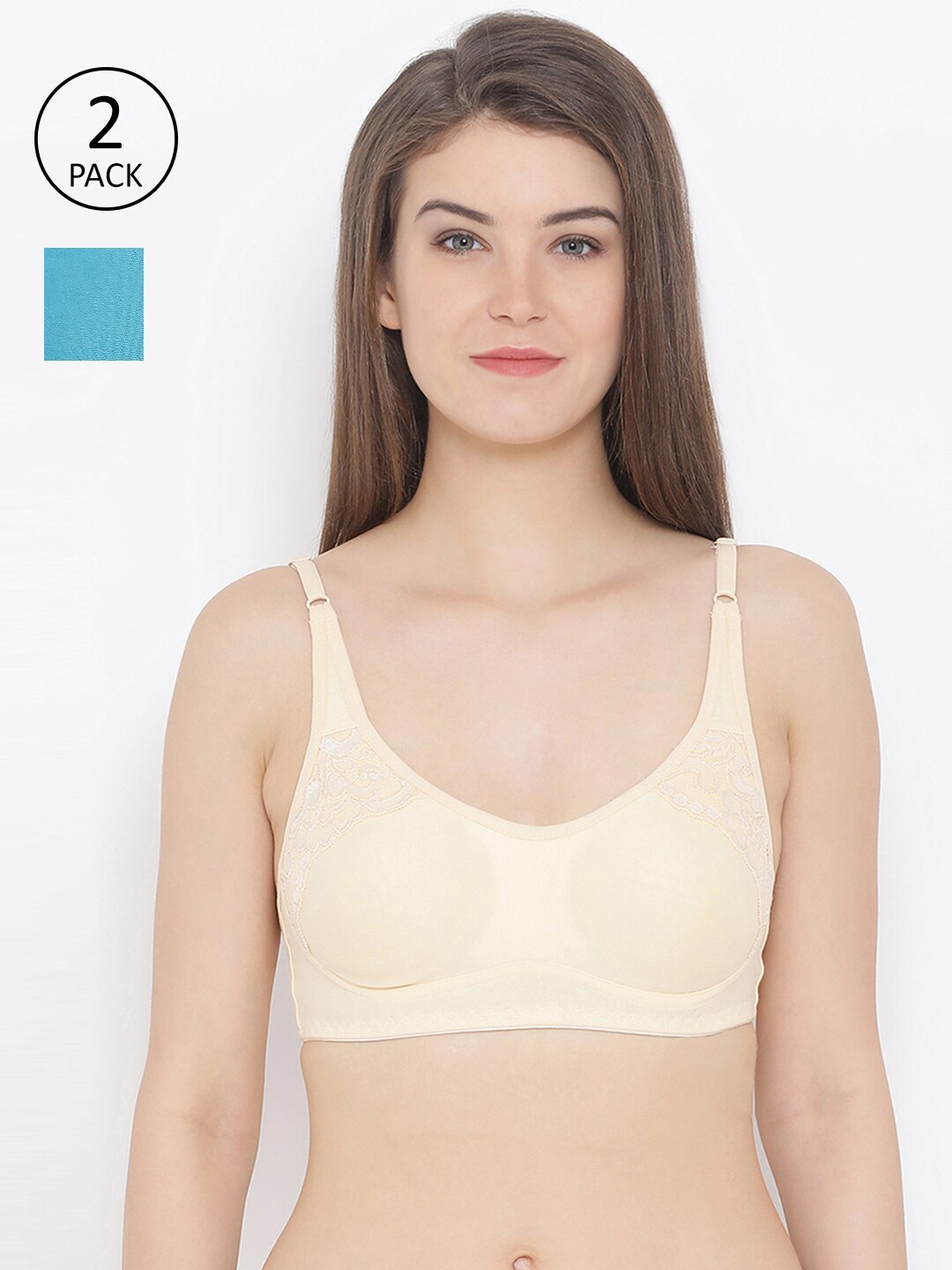 

Clovia Pack of 2 Solid Non-Wired Non Padded T-shirt Bra COMBRC75532B, Beige
