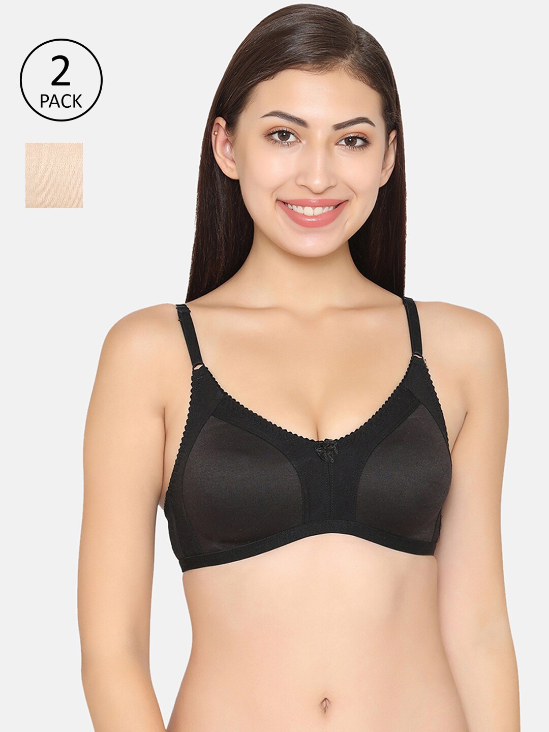 

Clovia Pack of 2 Solid Non-Wired Non Padded T-shirt Bra COMBRC73632B, Black