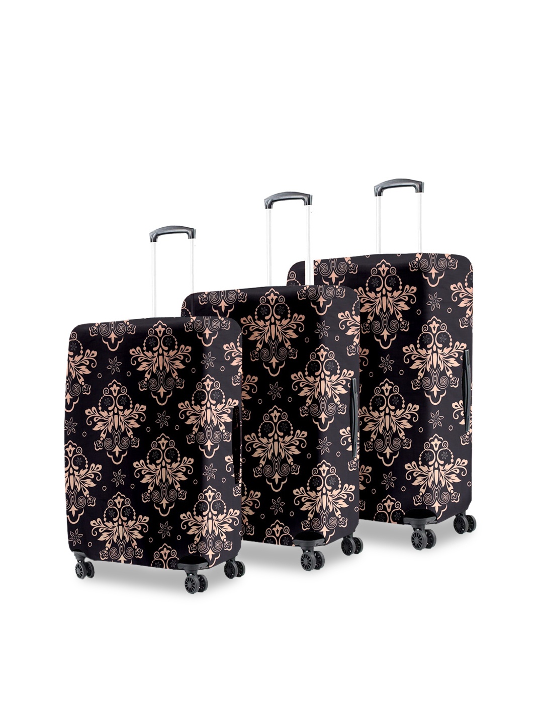 Cortina Set Of 3 Maroon Printed Trolley Bag Covers, Multi