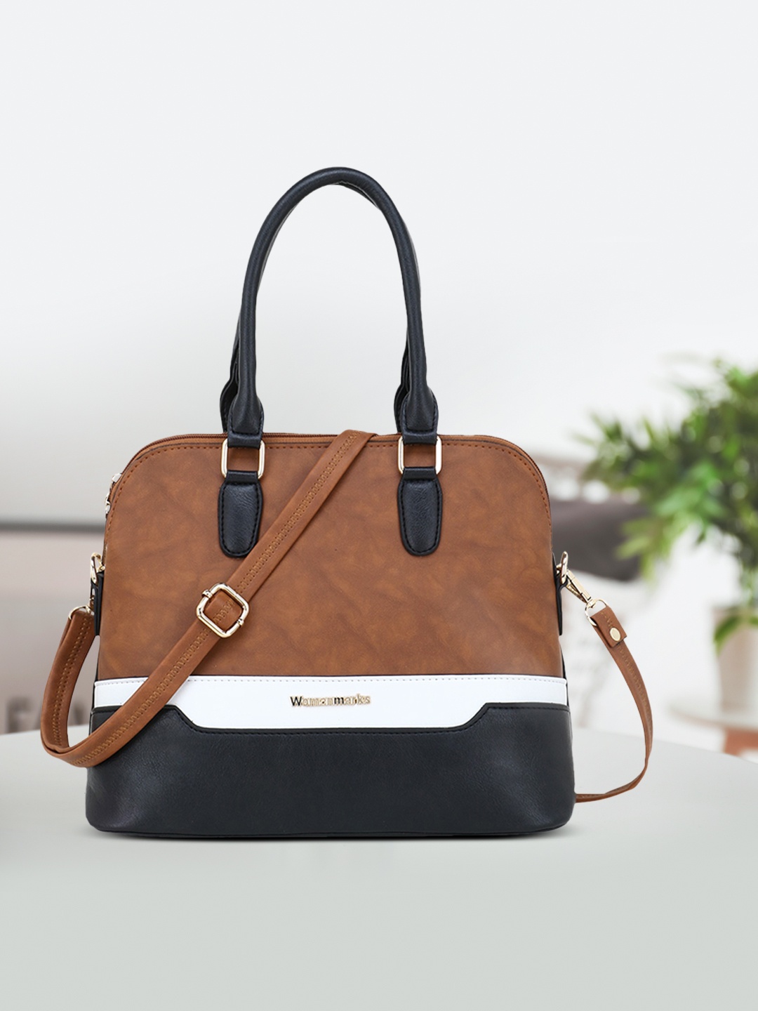 

WOMEN MARKS Women Tan & Black Colourblocked Handheld Bag