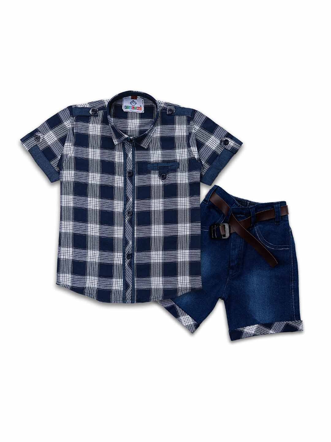 

Kidling Boys White & Blue Checked Shirt with Denim Shorts