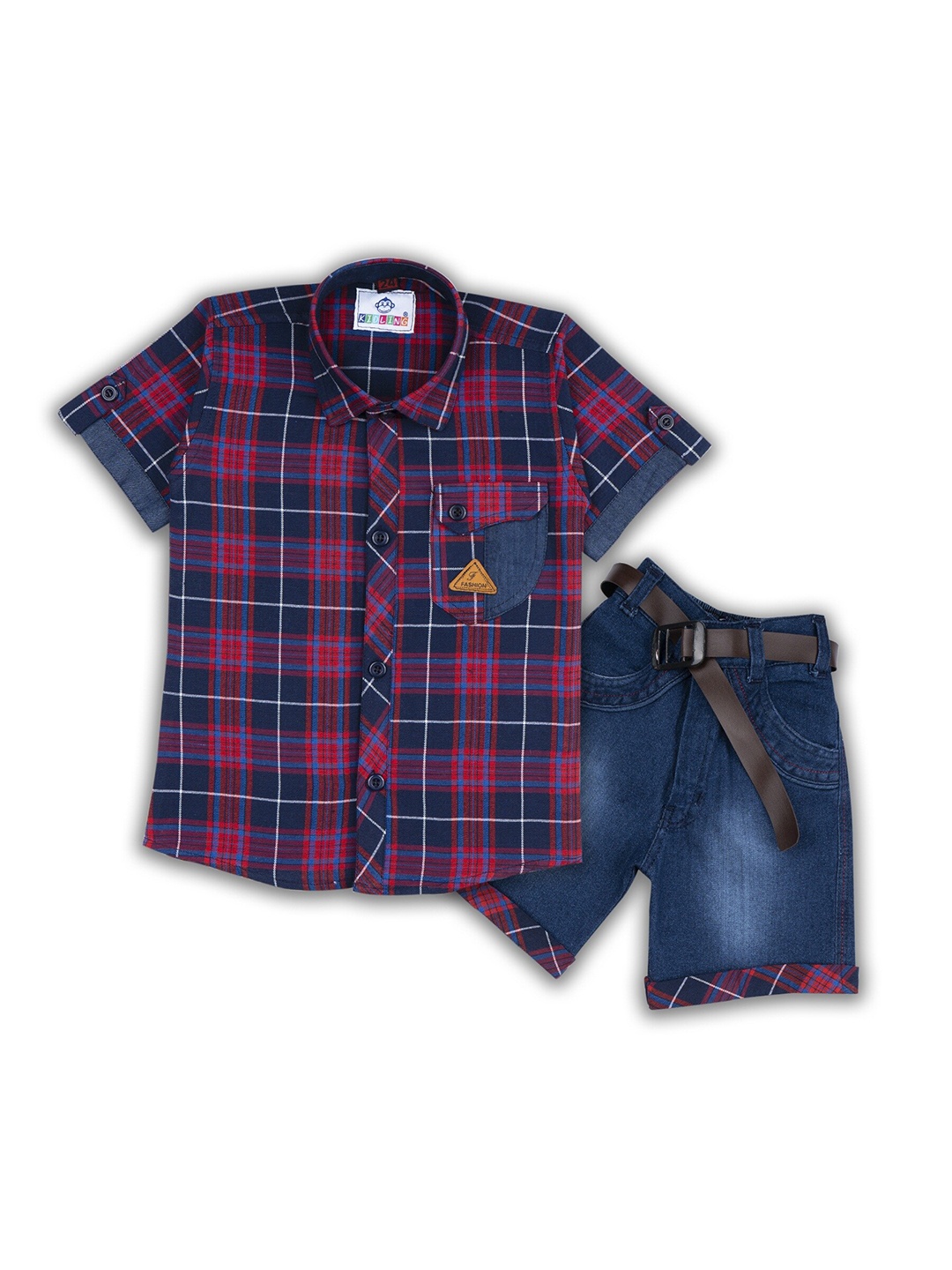 

Kidling Boys Red & Blue Checked Shirt with Denim Shorts