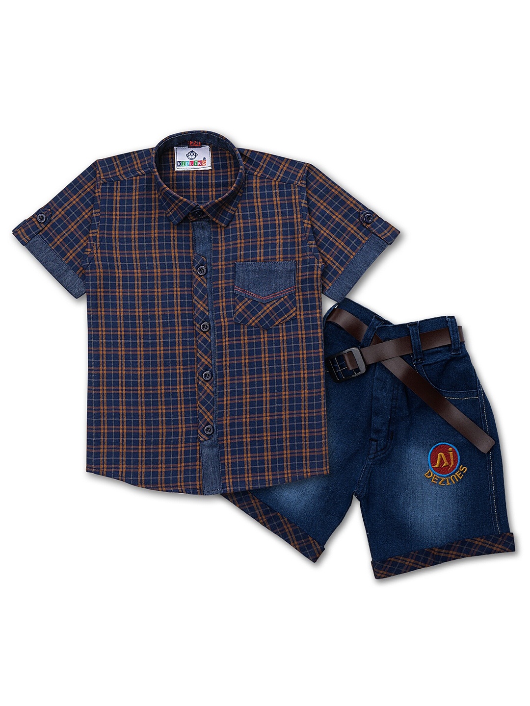 

Kidling Boys Mustard & Blue Checked Shirt with Denim Shorts