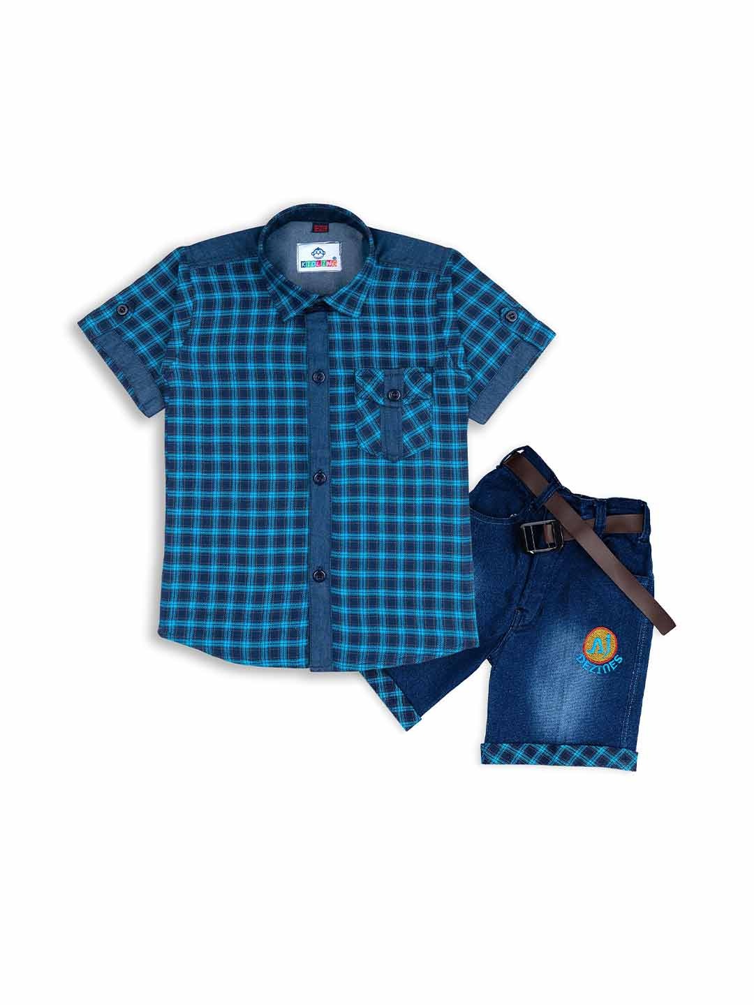 

Kidling Boys Blue Checked Shirt with Denim Shorts