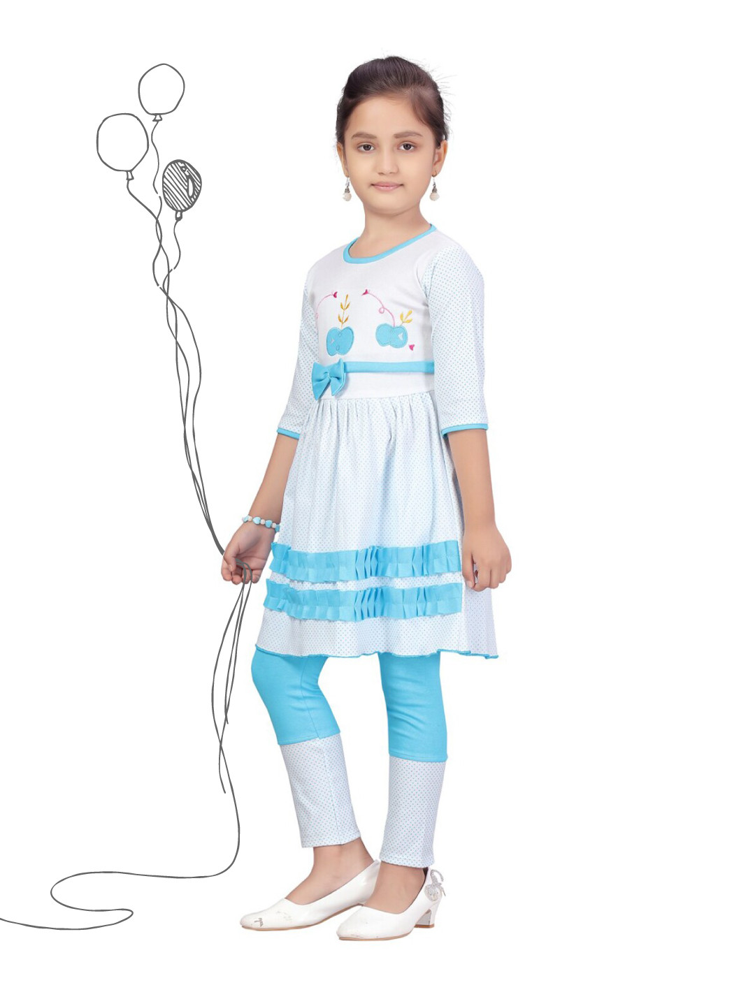 

Aarika Girls White & Blue Printed Top with Trousers