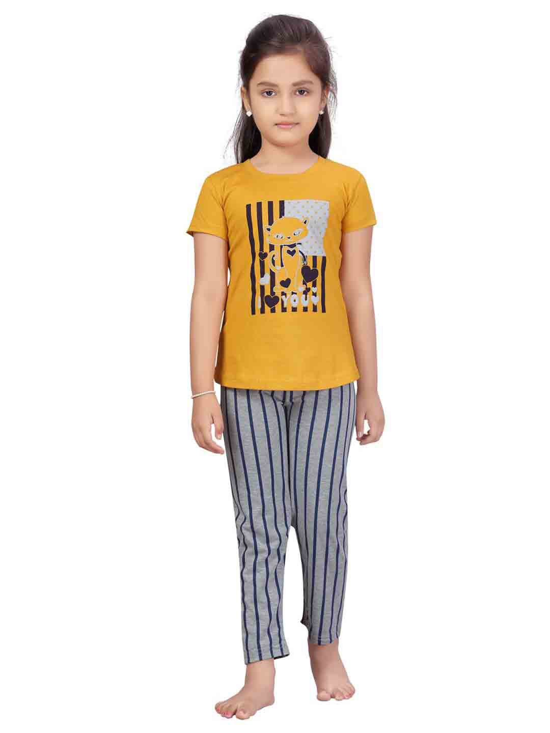 

Aarika Girls Yellow & Grey Printed Night suit