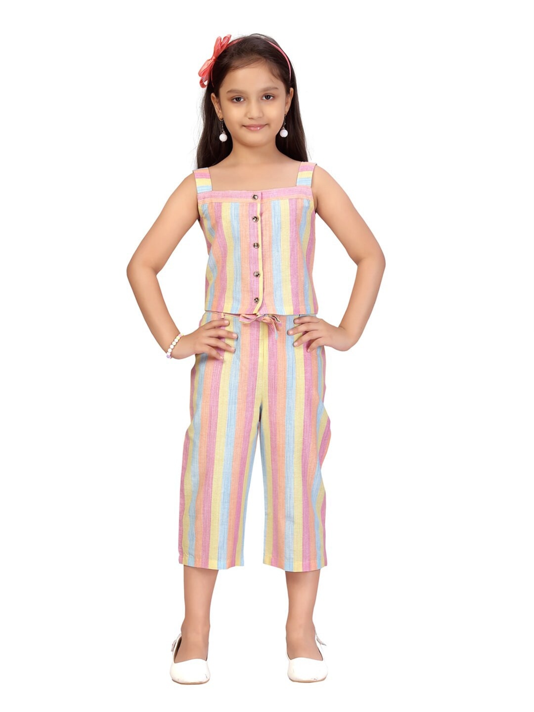 

Aarika Girls Pink & Blue Striped Two-Piece