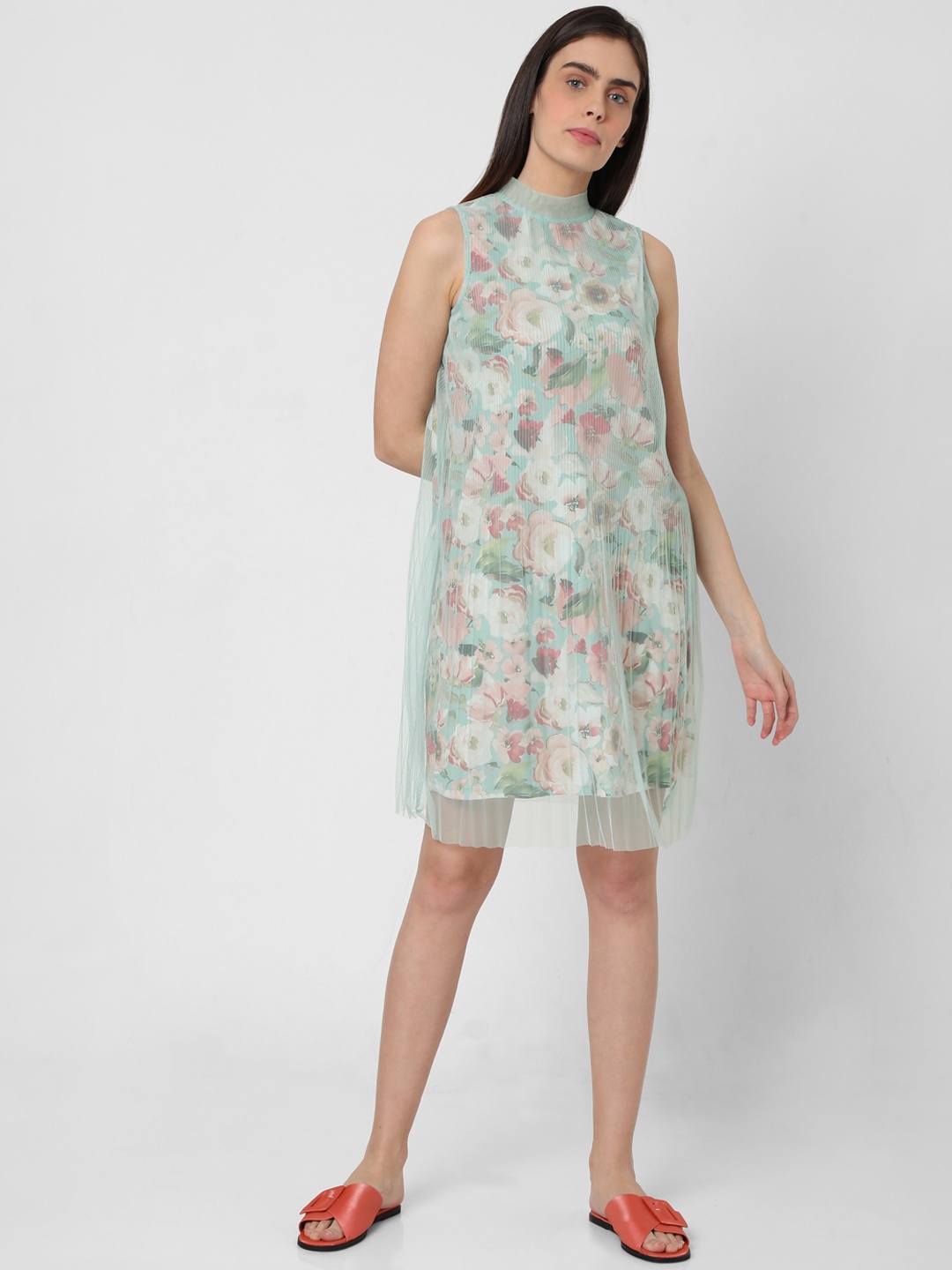 

Vero Moda Women Green Floral Printed Sheath Dress