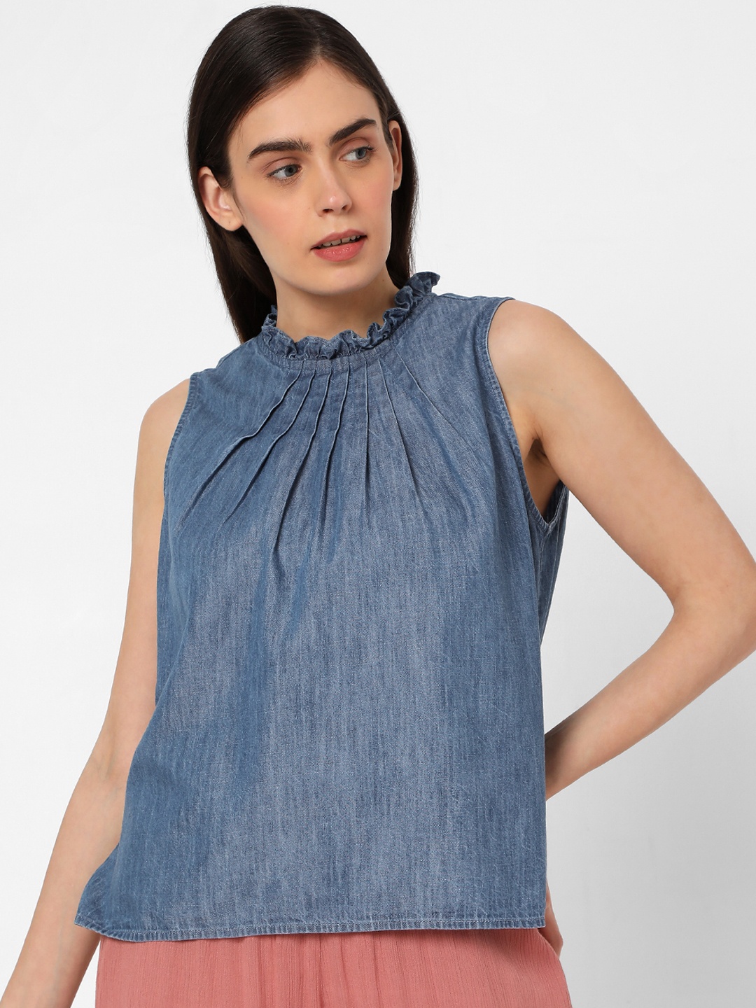 

Vero Moda Blue Pintuck Denim Regular Top