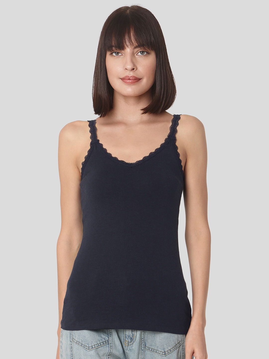 

Vero Moda Navy Blue Fitted Top with Lace Detailing