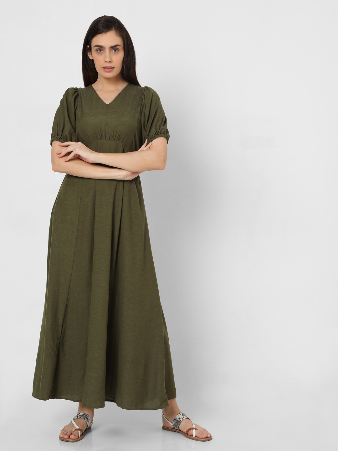 

Vero Moda Women Green Solid Maxi Dress