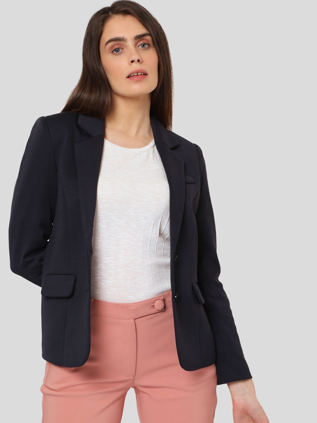 

Vera Moda Women Navy Blue Solid Single Breasted casual Blazer