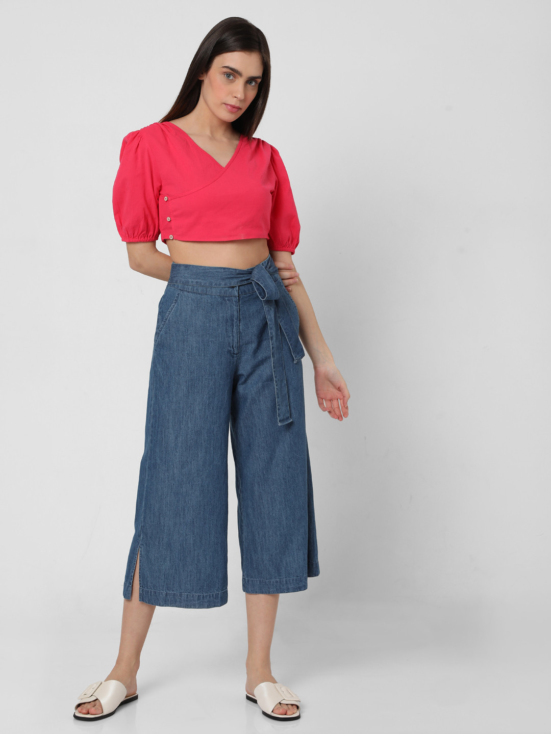 

Vero Moda Pink Puff Sleeve Wrap Crop Top
