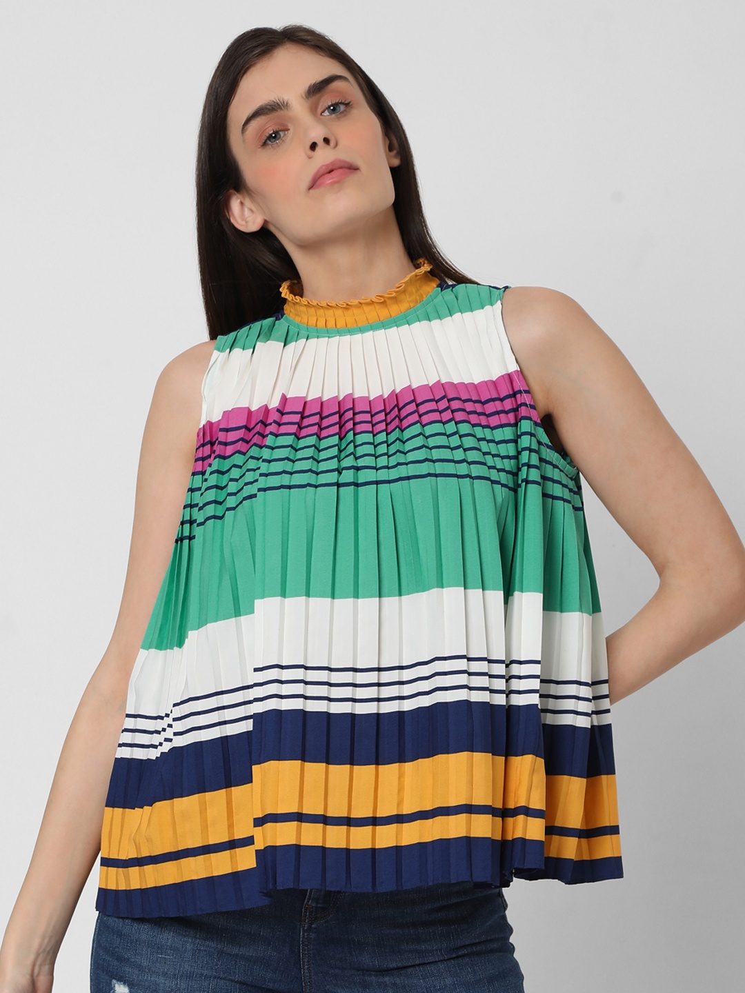 Vero Moda Multicoloured Accordion Pleats A-Line Top, Multi
