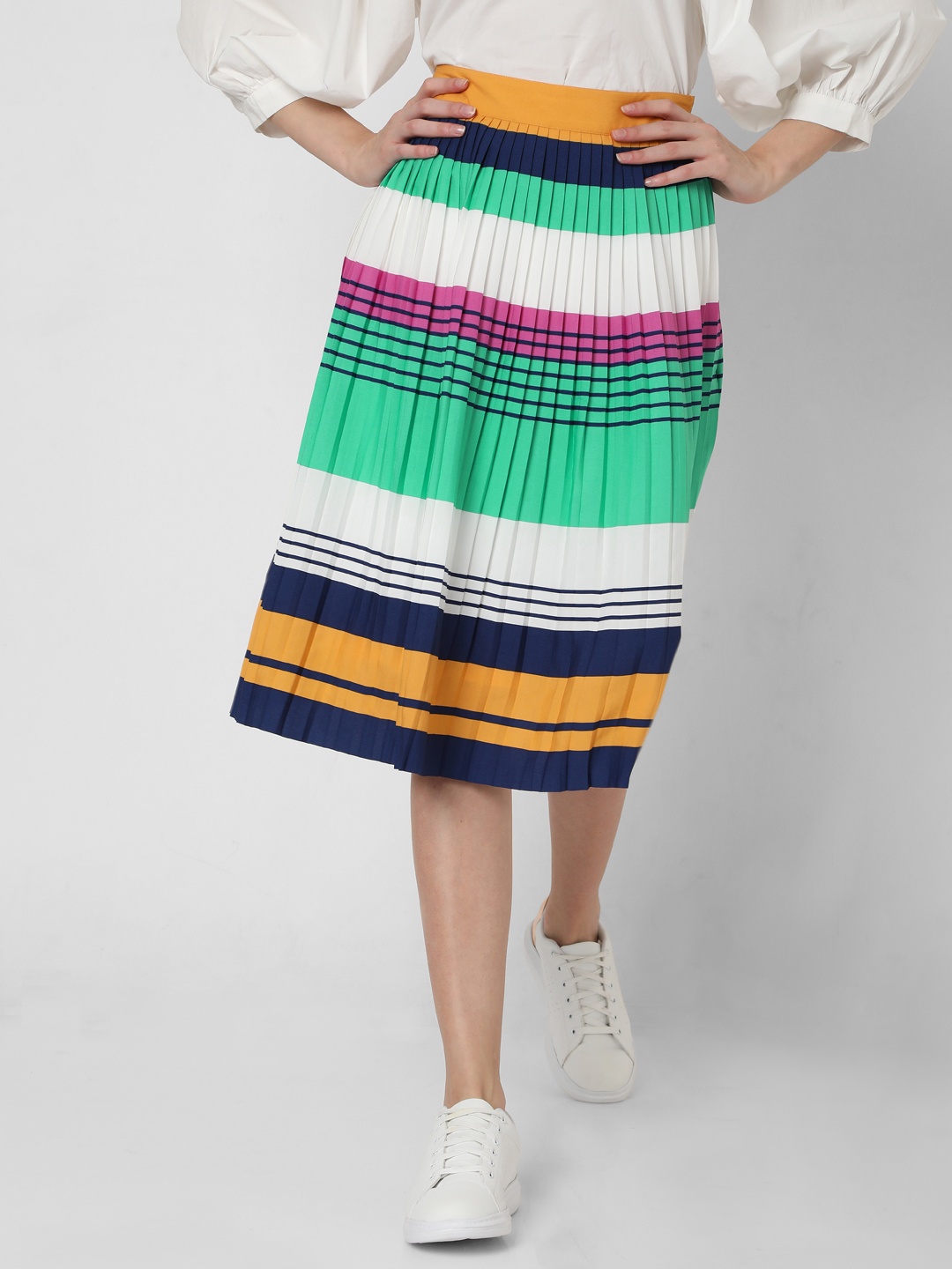 

Vero Moda Women Multicoloured Colourblocked Accordion Pleated A-Line Skirt, Multi