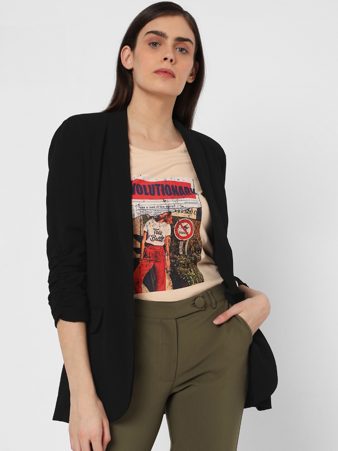 

Vero Moda Women Black Solid Single-Breasted Casual Blazer