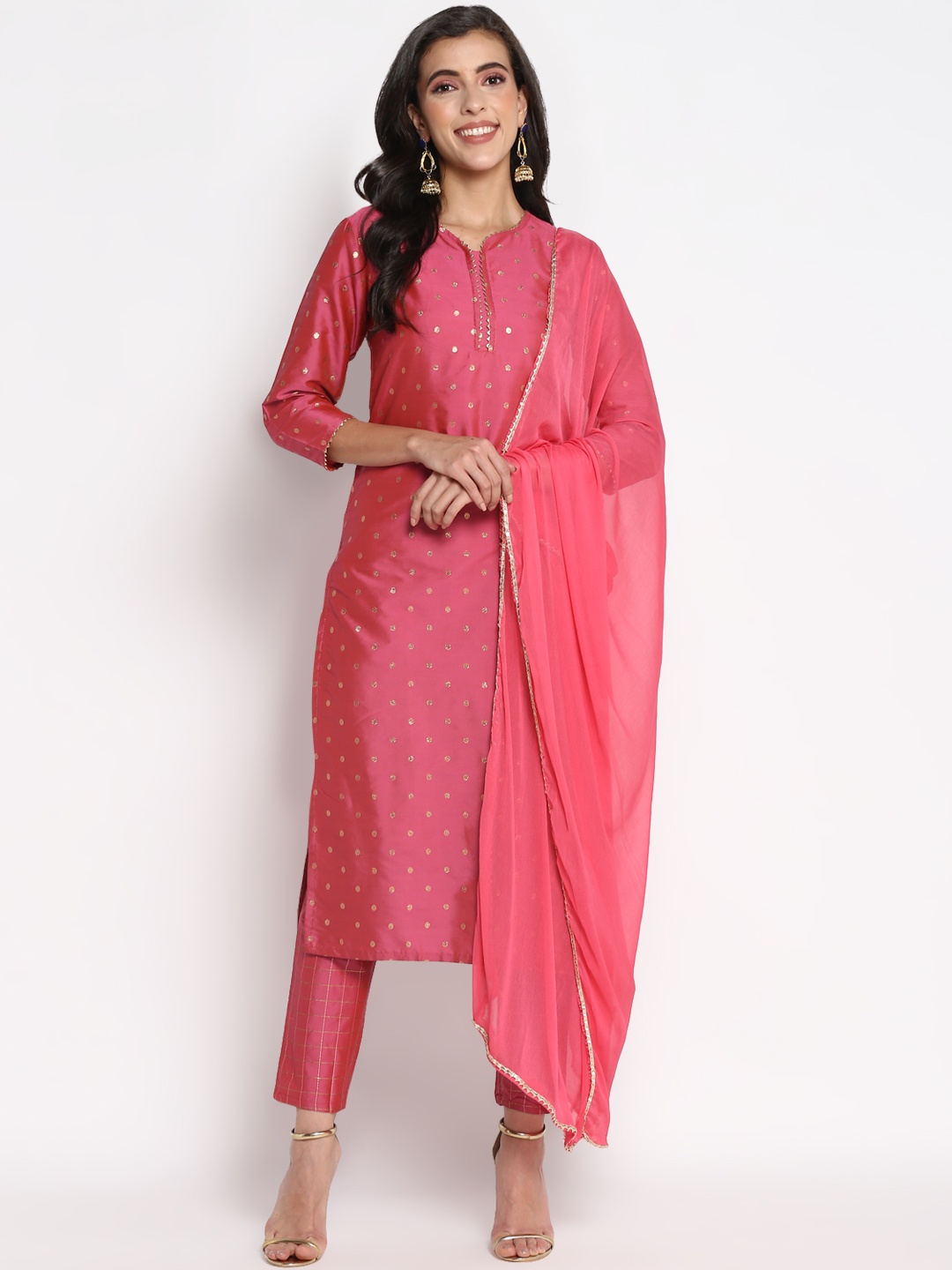 

VAABA Women Pink Embroidered Kurta with Trousers & Dupatta
