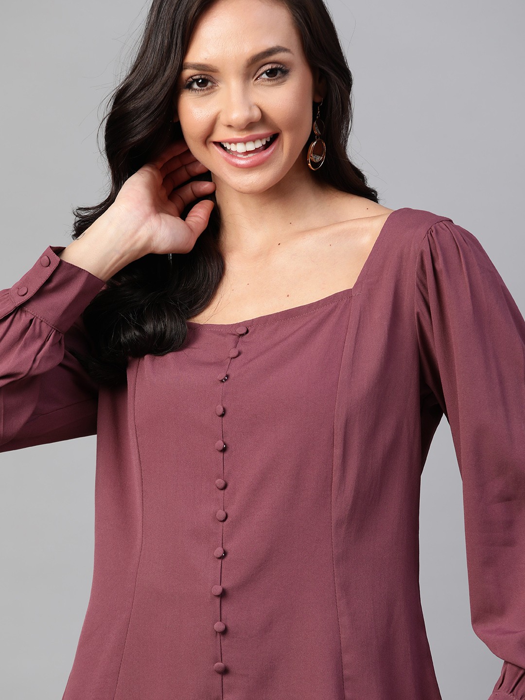 

HERE&NOW Purple Puff Sleeve Regular Top