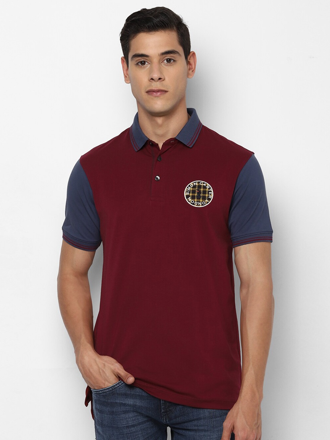 

SIMON CARTER LONDON Men Maroon Solid Polo Collar T-shirt