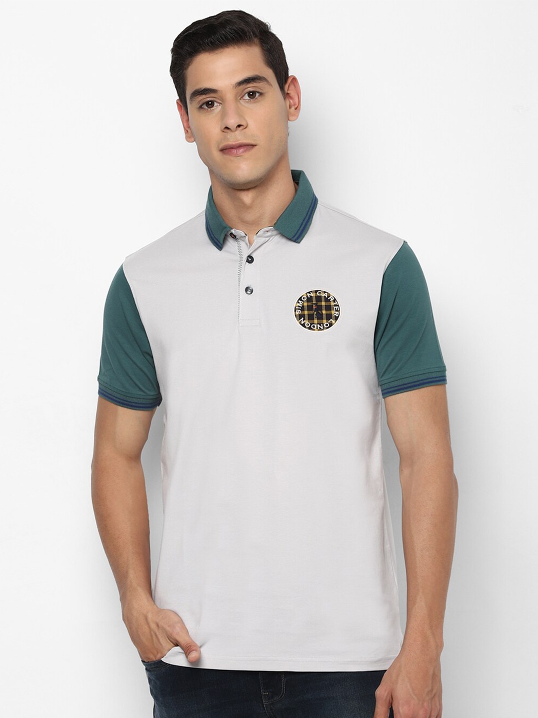 

SIMON CARTER LONDON Men White Solid Polo Collar T-shirt
