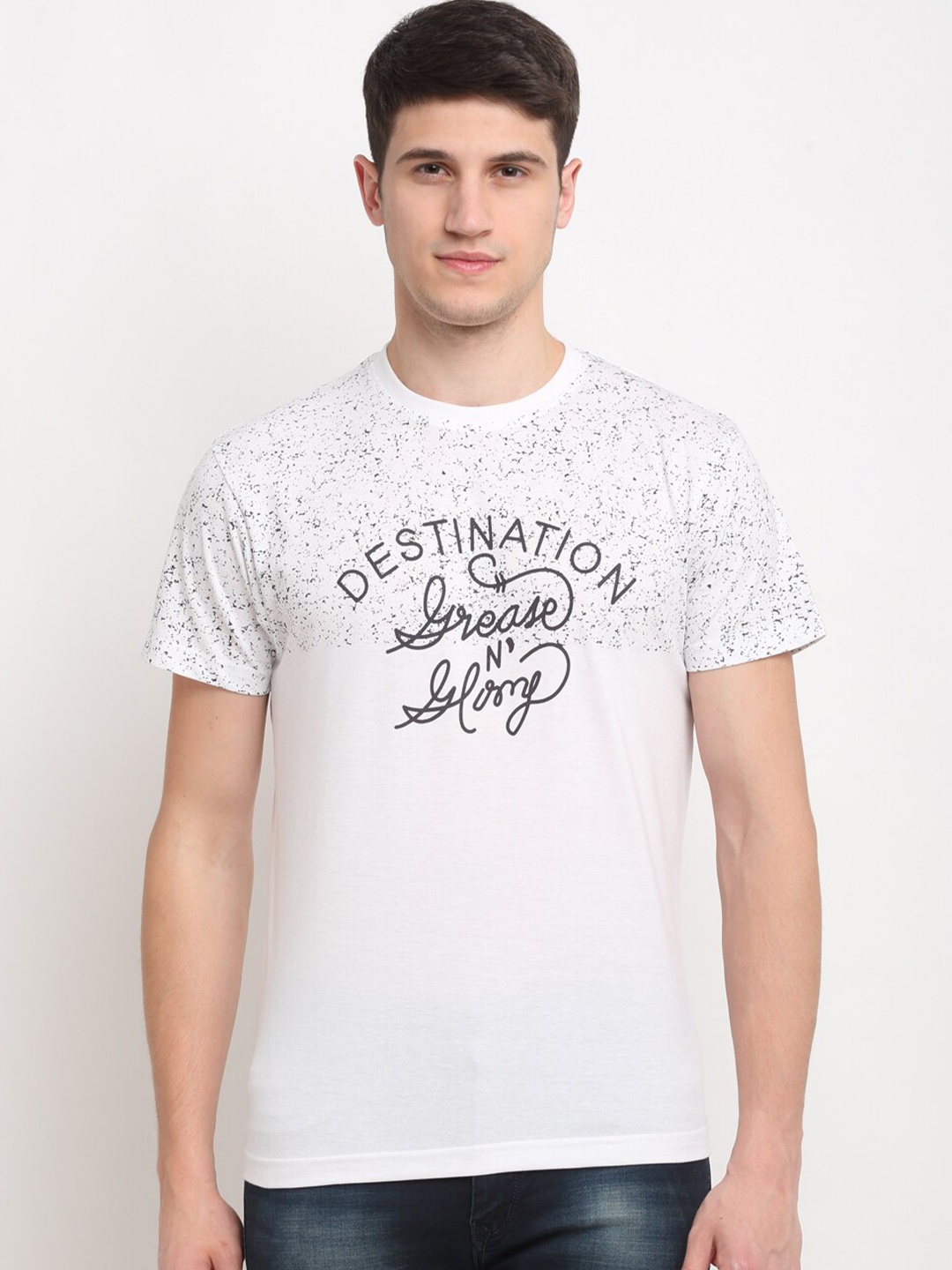 

Rodamo Men White & Black Printed Round Neck T-shirt