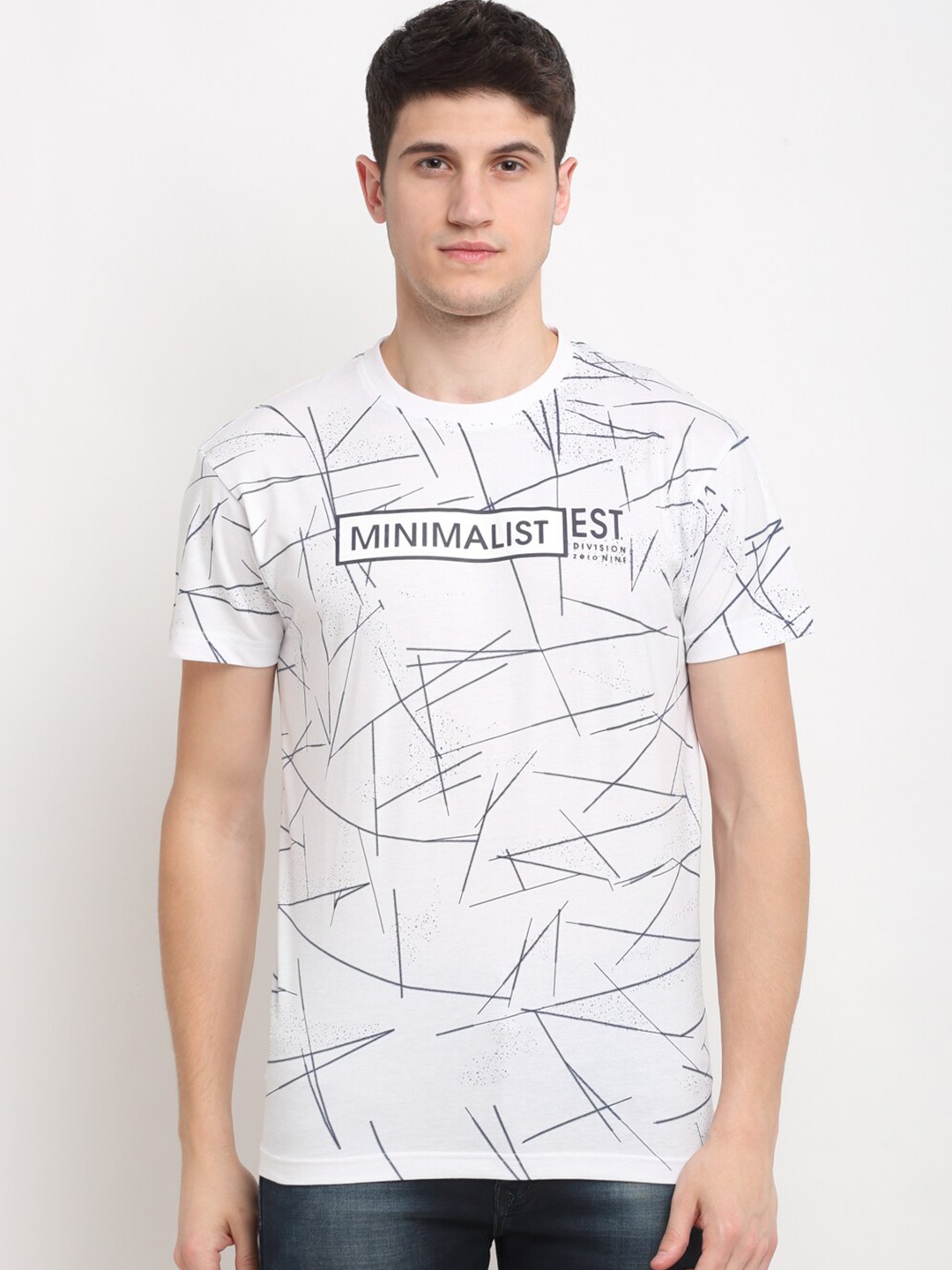 

Rodamo Men White & Black Printed Round Neck T-shirt