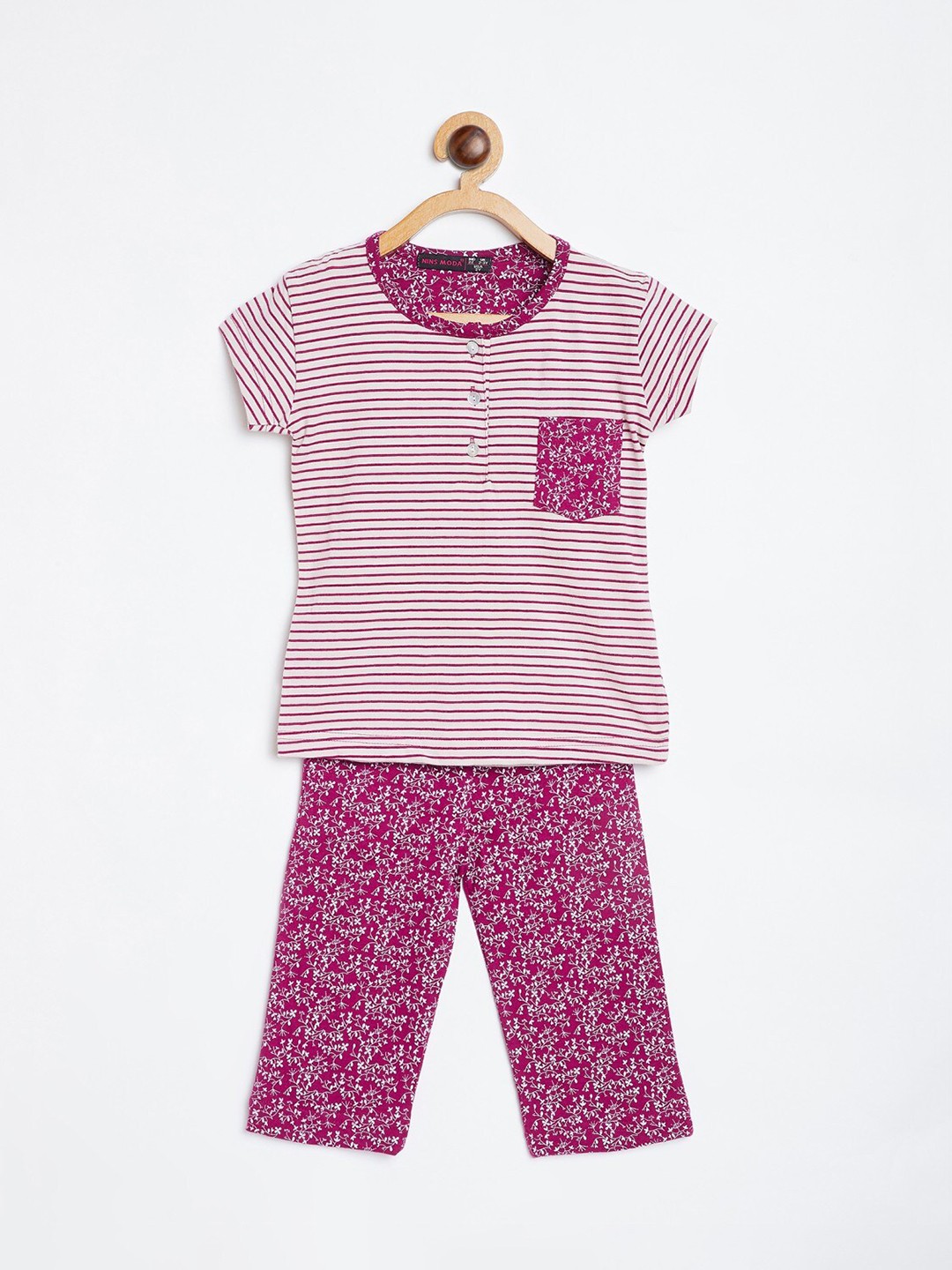 

Nins Moda Girls Pink & White Striped Night suit