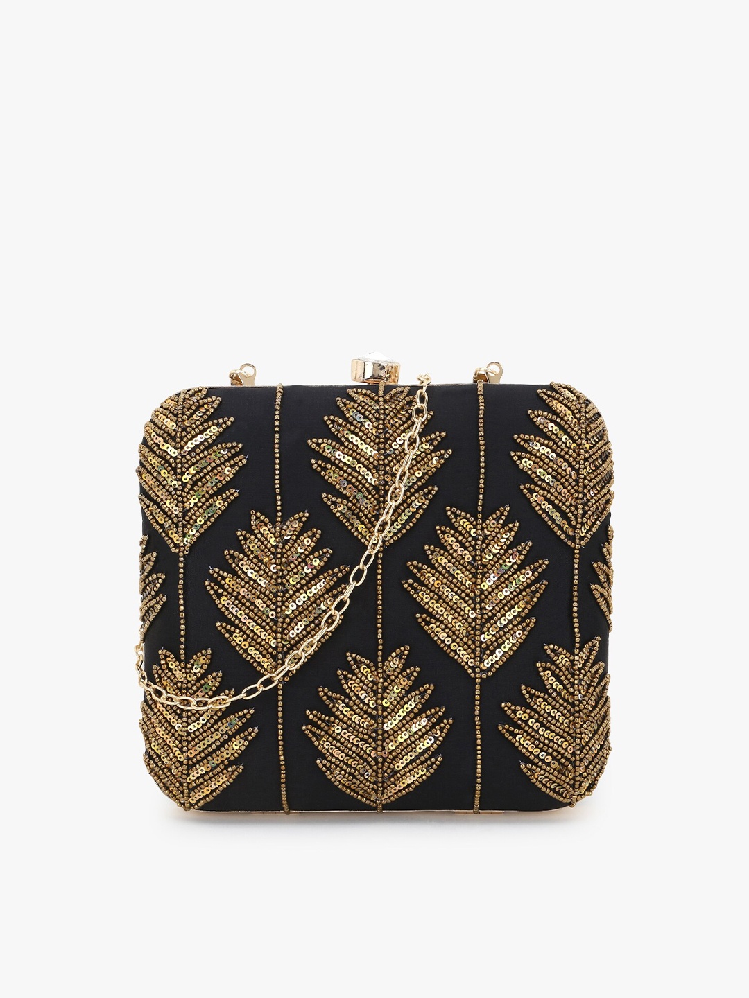 

Anekaant Black & Gold-Toned Embellished Clutch