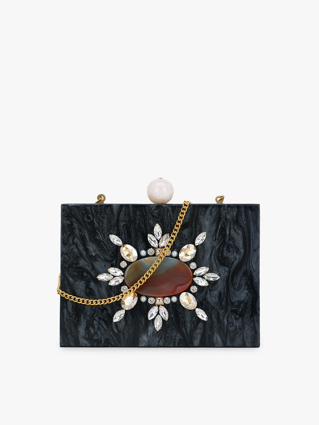 

Anekaant Black & White Embellished Embellished Clutch
