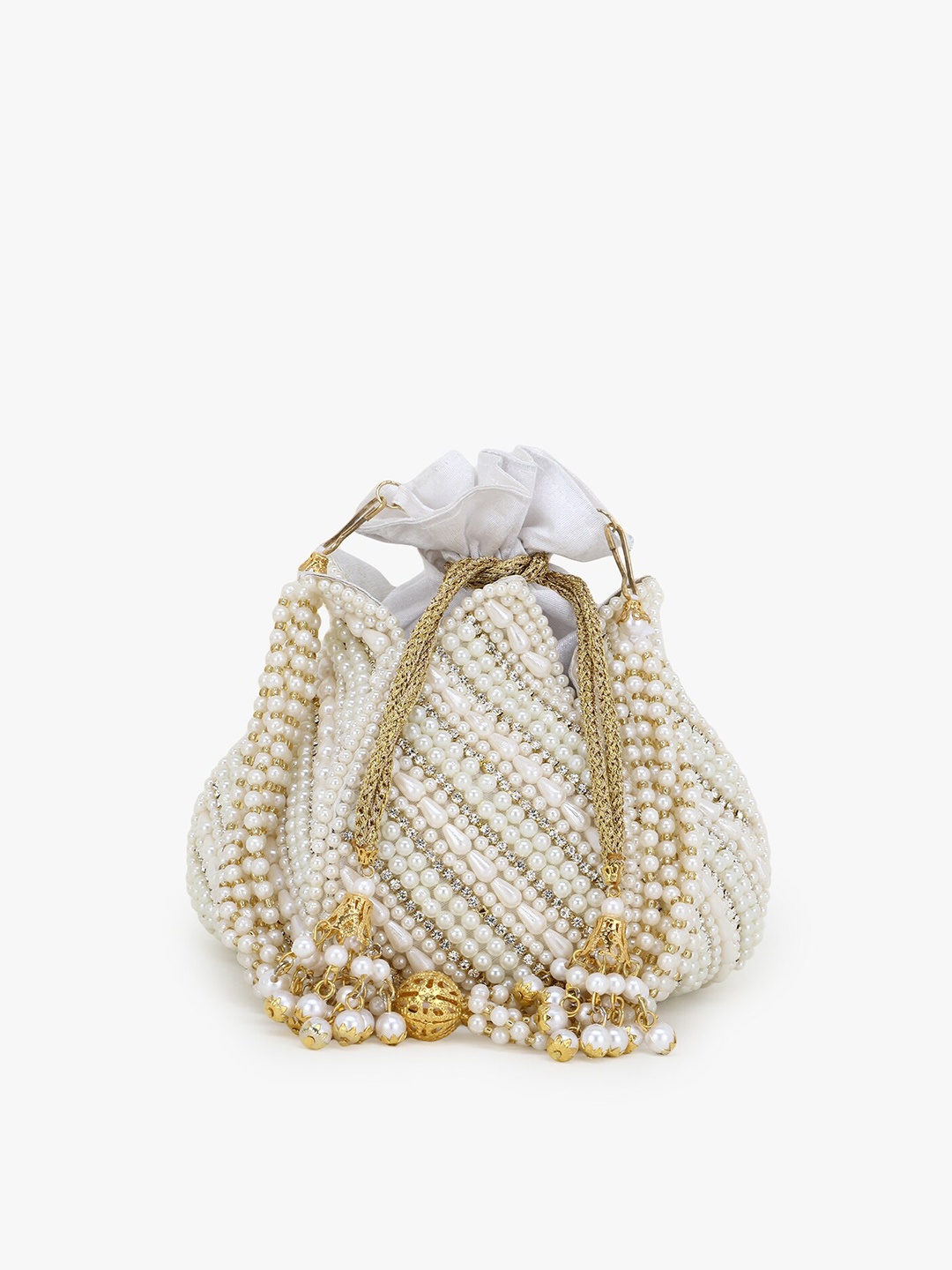 

Anekaant White & Gold-Toned Embellished Tasselled Clutch