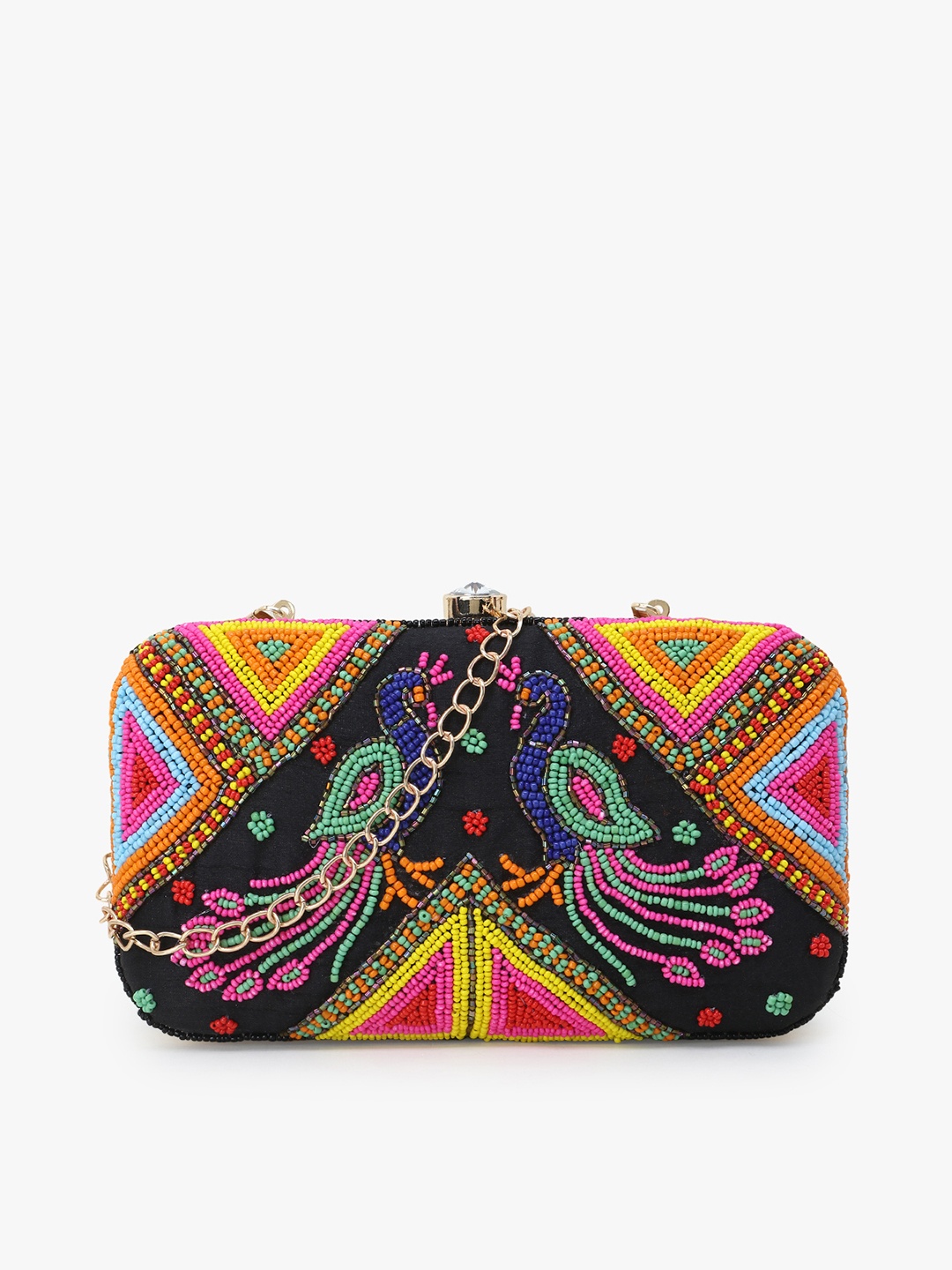 

Anekaant Black & Magenta Embellished Box Clutch