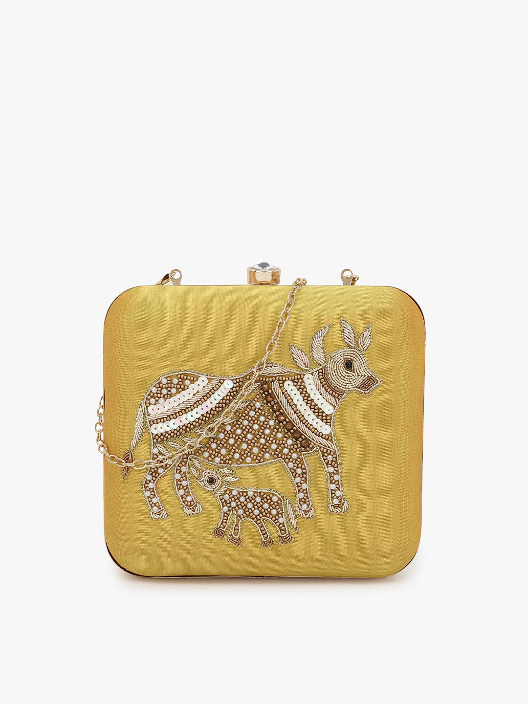 

Anekaant Yellow & Gold-Toned Embellished Clutch