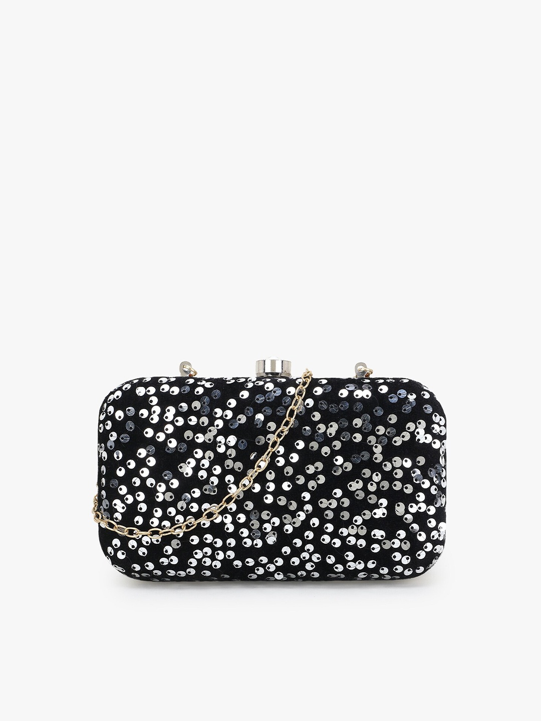 

Anekaant Black & Silver-Toned Embellished Clutch
