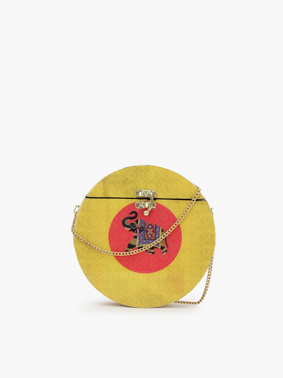 

Anekaant Yellow & Red Printed Buckle Detail Clutch