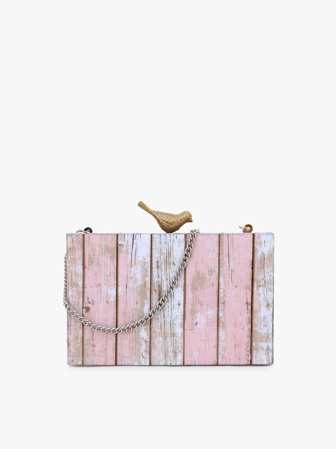 

Anekaant Pink & Beige Striped Printed Clutch