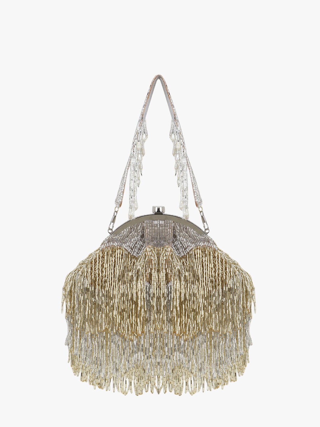 

Anekaant Gold-Toned & Silver-Toned Embellished Tasselled Clutch