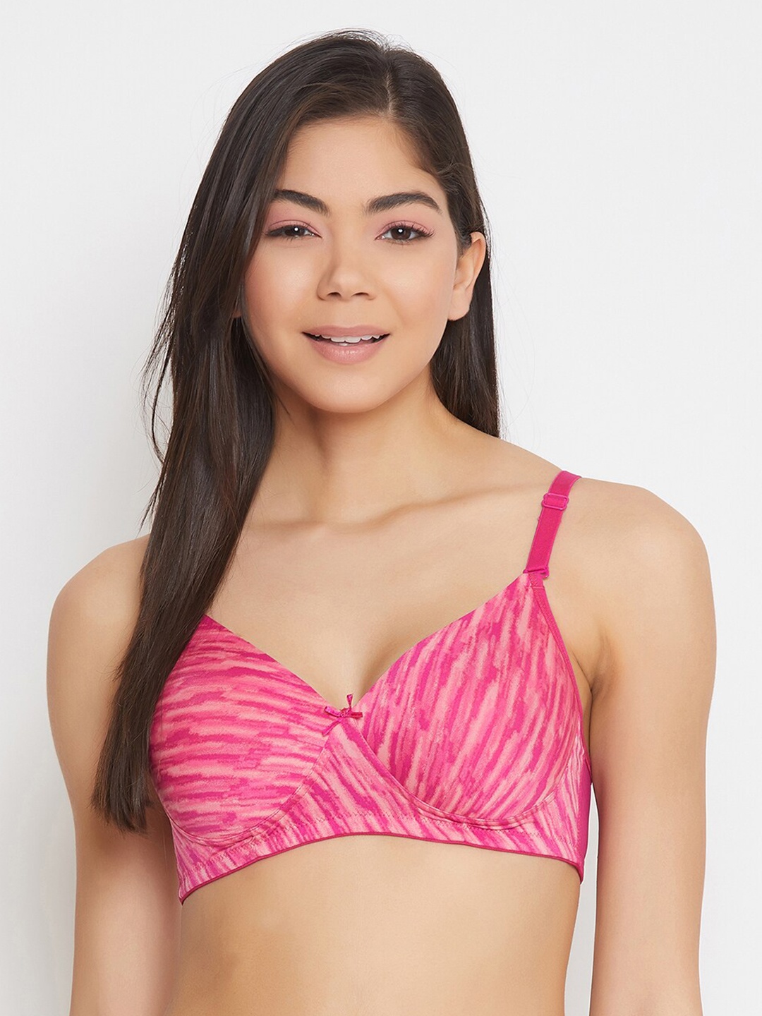 

Clovia Pink & Yellow Printed Non-Wired Lightly Padded T-shirt Bra
