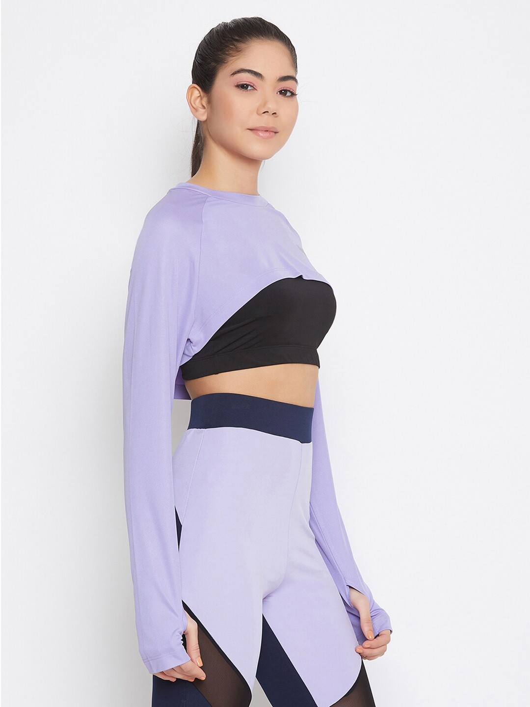 

Clovia Women Purple Printed High Neck Crop T-shirt