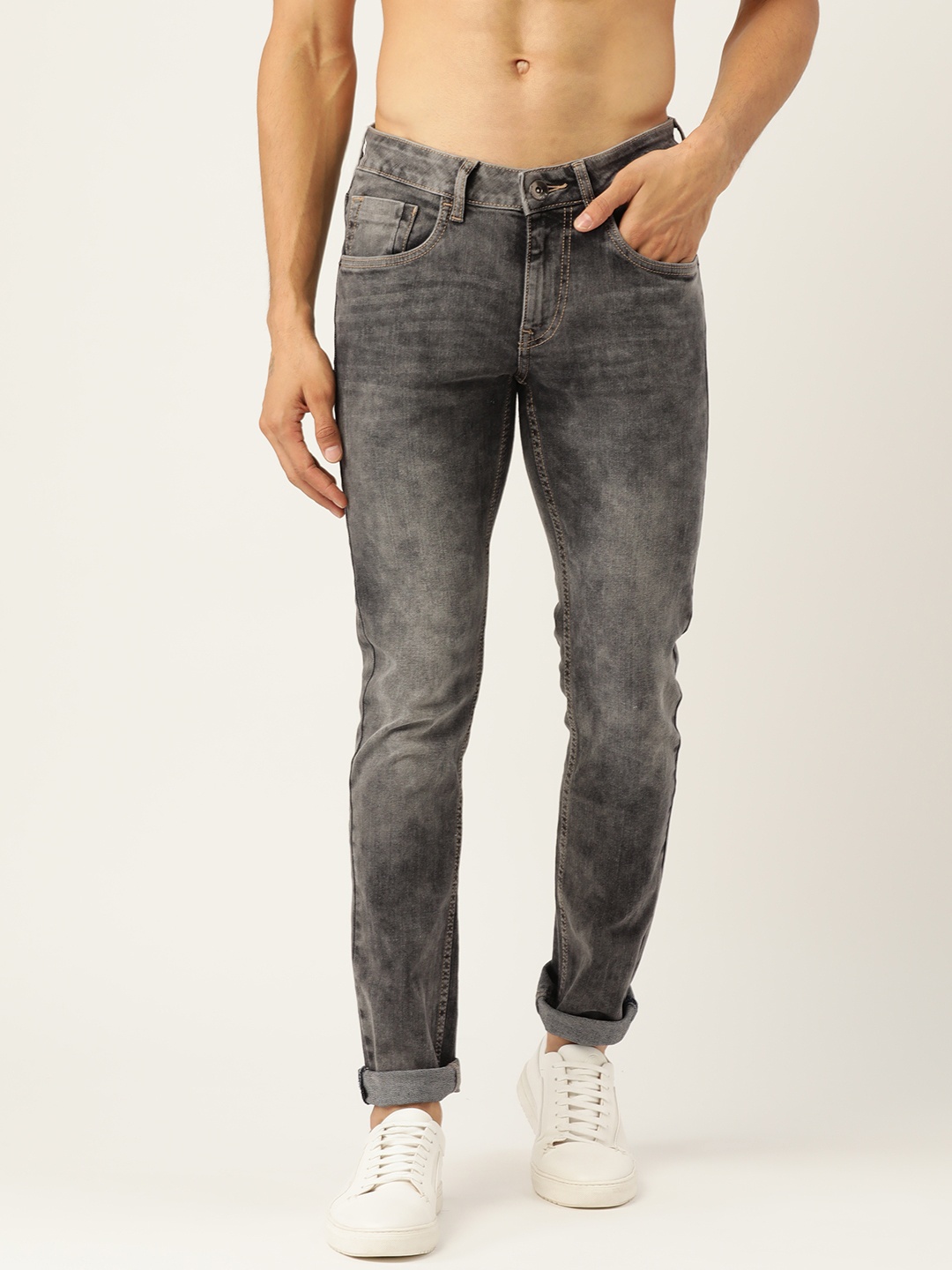 

Flying Machine Men Charcoal Grey Jackson Skinny Fit Low-Rise Light Fade Jeans