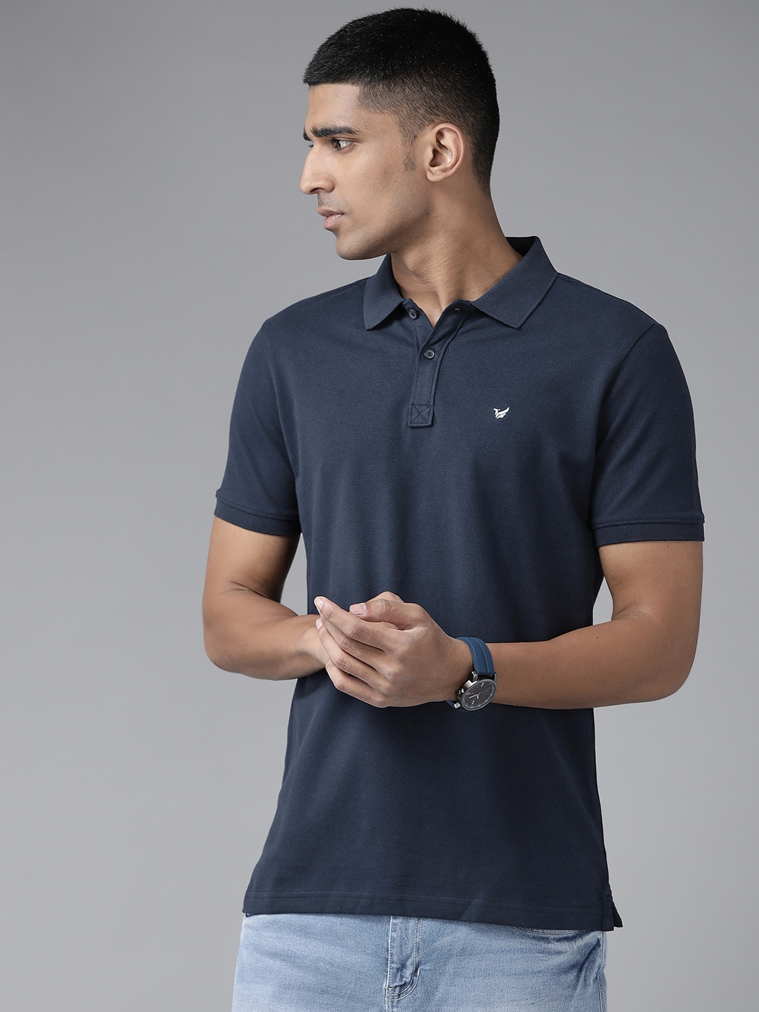 

Blackberrys Men Navy Blue Pure Cotton Solid Polo Collar T-shirt