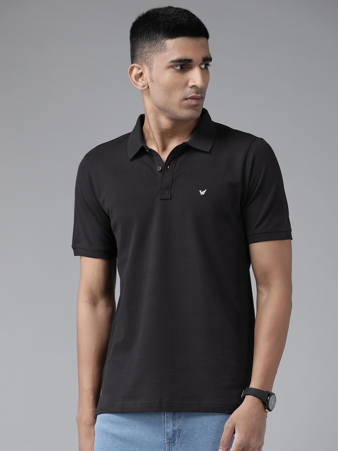 

Blackberrys Men Black Pure Cotton Solid Polo Collar T-shirt